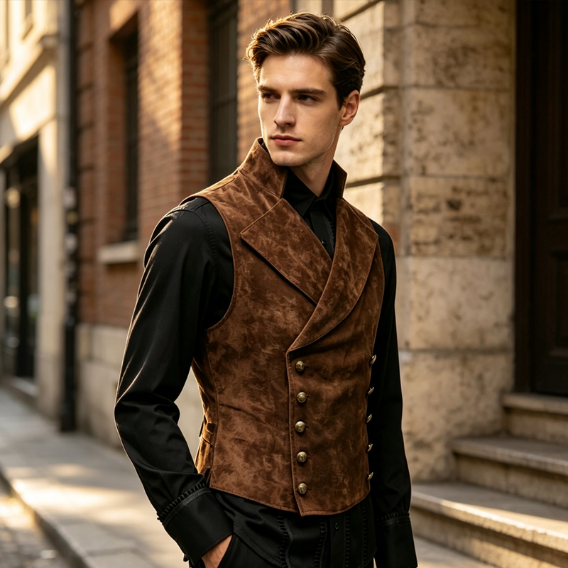 Men'S Formal Wear Waistcoat - Heren Retro Suède Vest met Reverskraag,