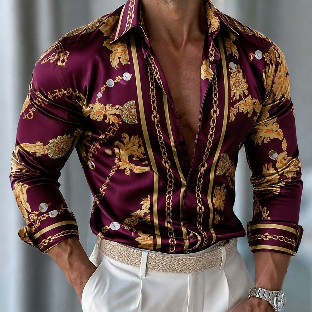Men'S Holiday Formal Wear - Heren bloemen satijnen overhemd, formeel overhemd,