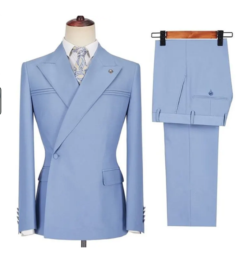 Men Formal Wear Purple - Blauwe Herfst Herenpak Set 2 Stuks