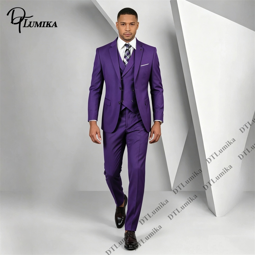 Men Formal Wear Purple - Heren 3-delig paars pak, slim fit,