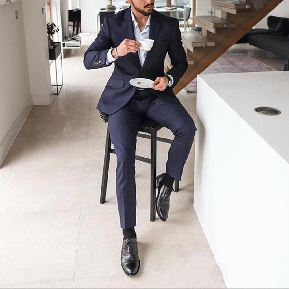 Marineblauwe 2-delige smokingp - Latest Men Formal Wear recensie en prijs
